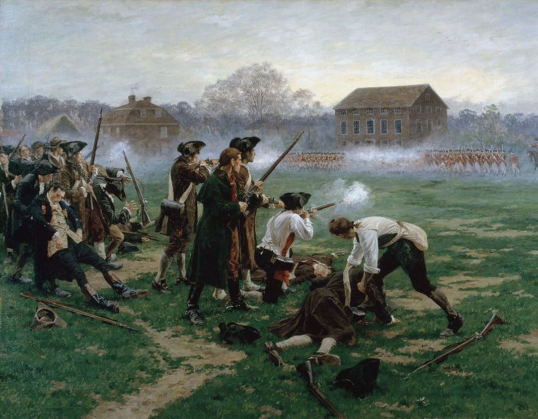 Civil War-era soldiers shooting at each other across a battlefield