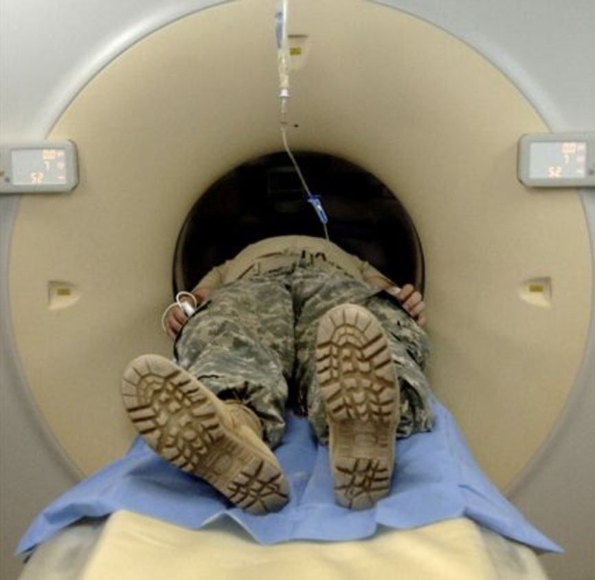 Soldier in an MRI machine