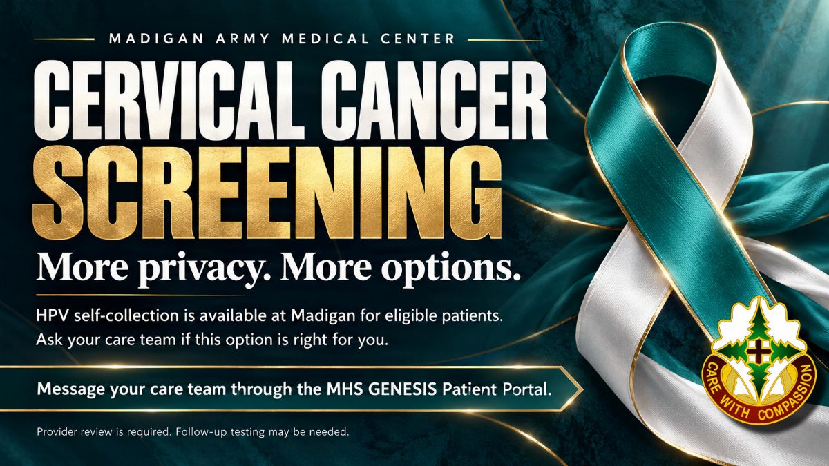 Photo By Joseph Jones | JOINT BASE LEWIS-MCCHORD, Wash. — Cervical cancer screening can save lives, but discomfort or anxiety about an exam can keep some patients from scheduling care. Madigan Army Medical Center offers eligible patients another option: collecting their own sample for human papillomavirus testing in a private setting. 