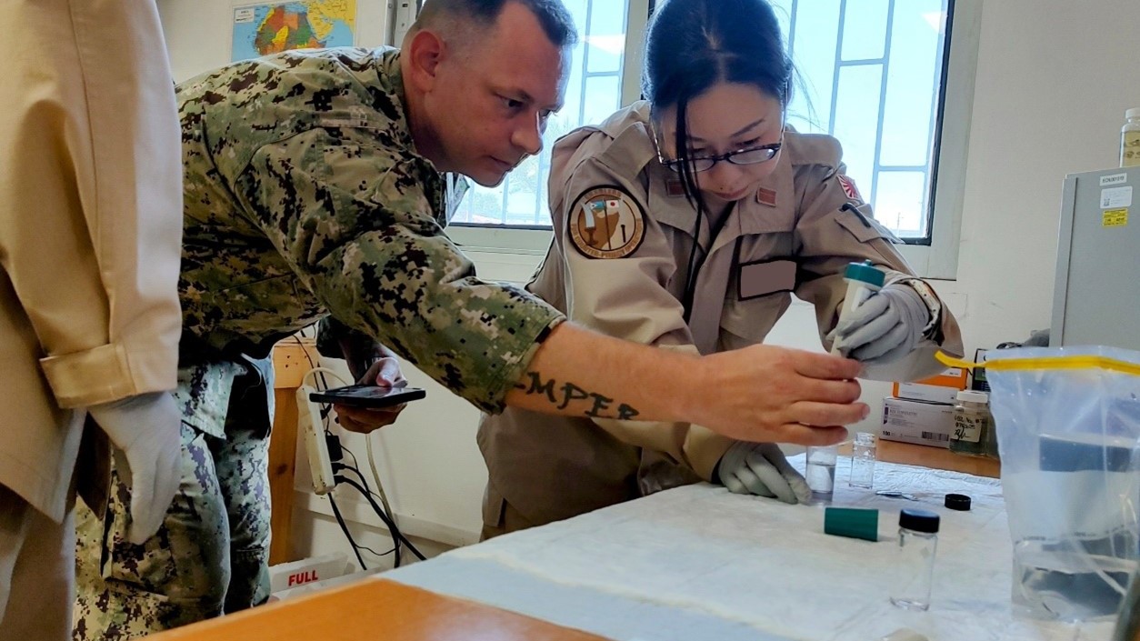 U.S. Navy Sailors assigned to the Preventive Medicine (PREVMED) Department of the Expeditionary Medical Facility (EMF) at Camp Lemonnier, Djibouti, (CLDJ) welcomed Japanese Self Defense Force (JSDF) medical personnel for a "mil-to-mil" public health exchange on Feb. 11, 2025.