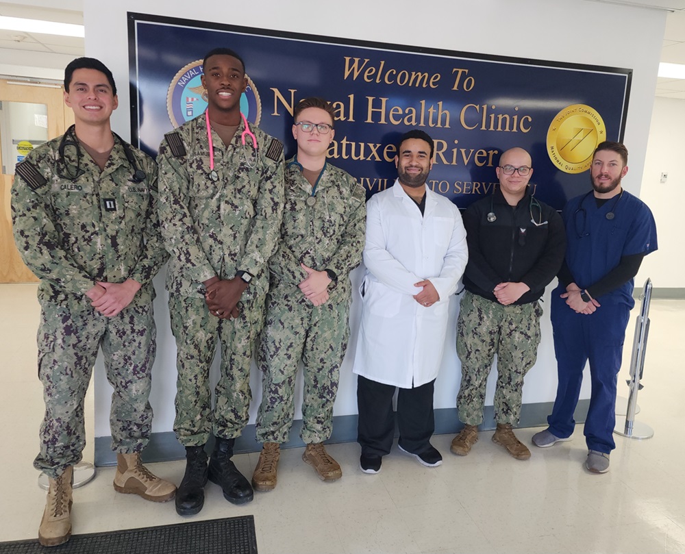Naval Health Clinic Patuxent River Sick Call for All Staff (Pictured left to right) LT Calero, HN Samuels, HN Vankerschaver, HM3 Morales, HM3 Lowe, Allan McDaniel