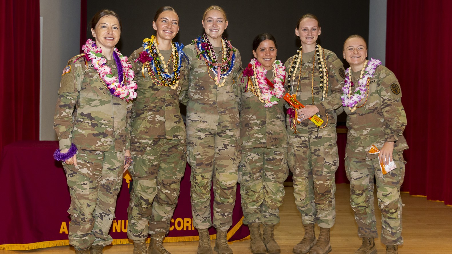 The Clinical Nurses Transition Program at Tripler Army Medical Center graduated a new class of U.S. Army nurses in Kyser Auditorium on Apr. 25, 2025. Among those completing the program were 2nd Lt. Miahela Carausu, 2nd Lt. Cassidy Chaddock, 2nd Lt. Jordan DiJoseph, 2nd Lt. Maria Grant-Villacorta, 2nd Lt. Lauren Pickens and 2nd Lt. Kristina Ropiecki. (Defense Health Agency photo by Crizalmer Caraang Jr.)