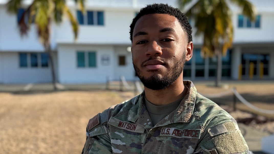 U.S. Air Force Senior Airman Dejon Watson, a native of Gulfport, Mississippi, serves with 60th Medical Support Squadron alongside sailors at U.S. Naval Hospital Guantanamo Bay, Cuba. Watson, a biomedical equipment technician has been in the Air Force for five years.