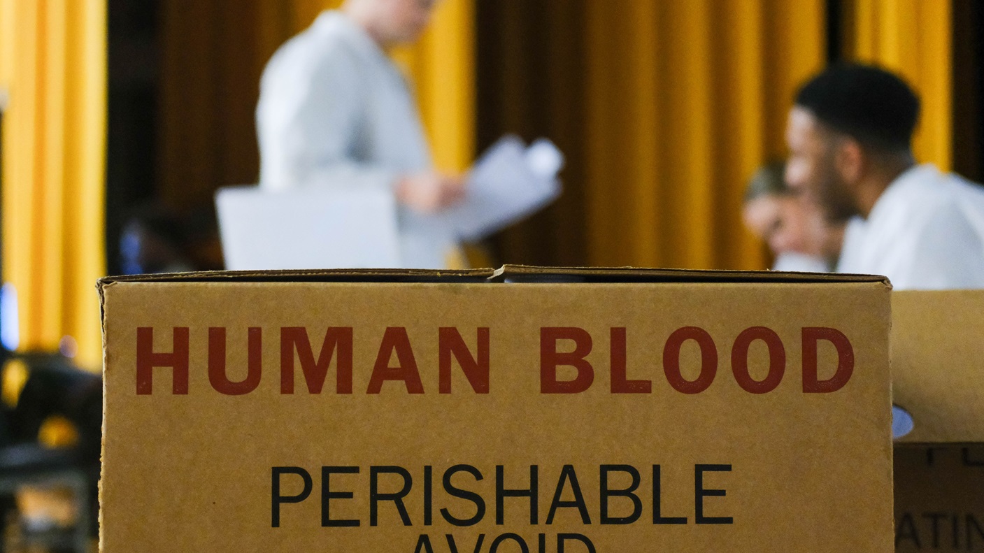 Boxes marked “Human Blood” wait for transport during a blood drive hosted by the Armed Services Blood Bank Center-Pacific at Camp Foster, Okinawa, July 2025.