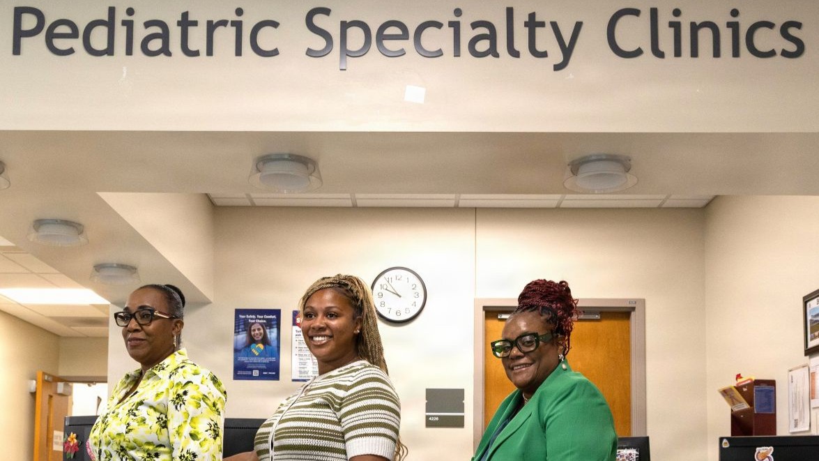 Faymarie Brown, Kaylah Smith and Sandra Patrick of Walter Reed National Military Medical Center’s Pediatric Specialty Clinics celebrate receiving the Military Health System’s (MHS) Joint Outpatient Experience Survey (JOES) “Best of the Best” award, June 2026. The MHS’s JOES “Best of the Best” award is a quarterly performance report spotlighting top-performing military medical clinics, individual healthcare providers, and support staff. (DOW photo by Christopher Smith) 
