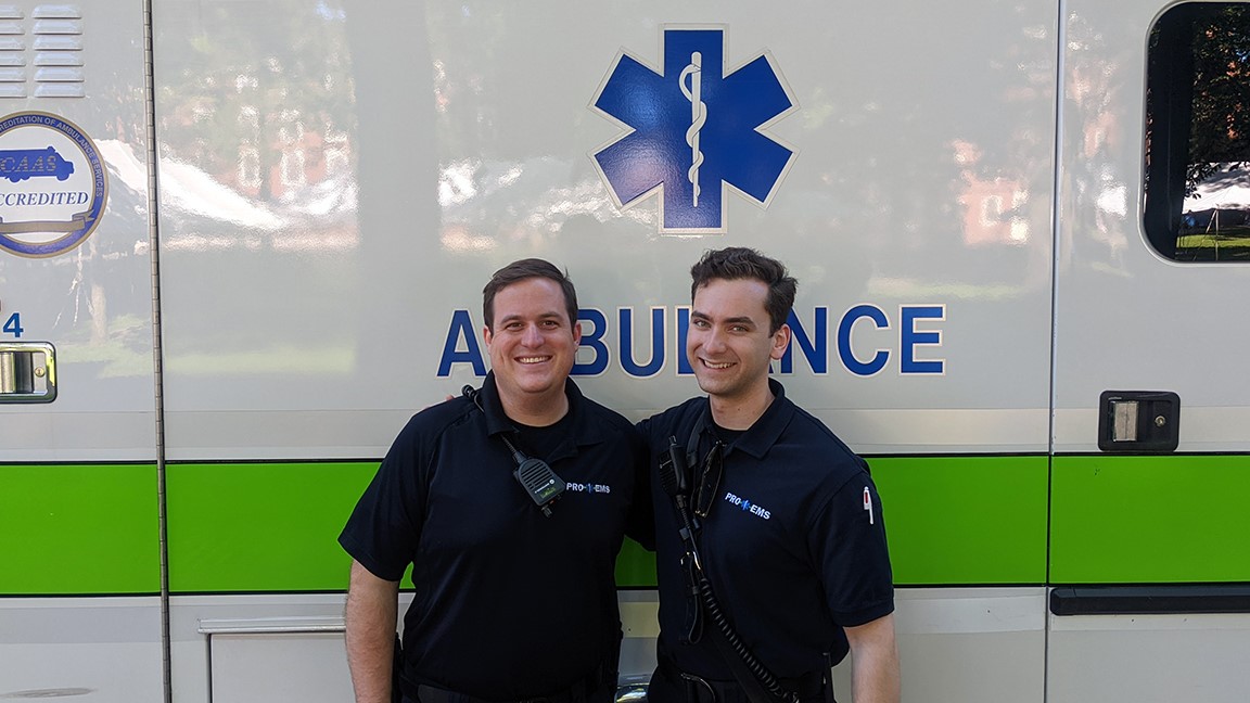 Then-Paramedic Evan Komorowski (right) and a supervisor working the medical detail for the 2022 Harvard Commencement ceremony. (Photo credit: Evan Komorowski, USU)