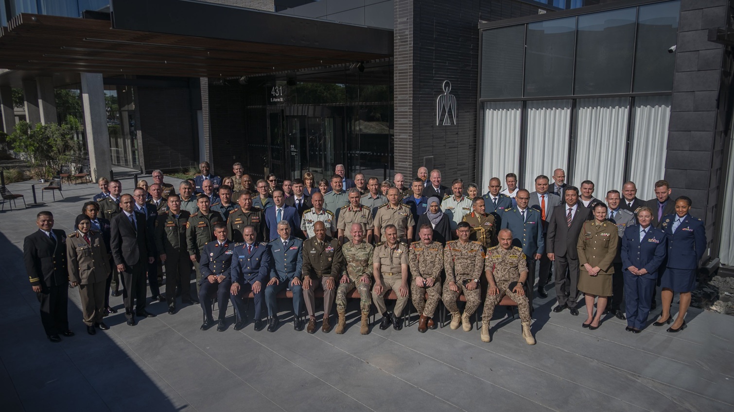 Medical professionals from collaborating countries gather for a group photo during the 2025 Medical Security Cooperation Exchange, San Antonio, Texas, May 12th, 2025.