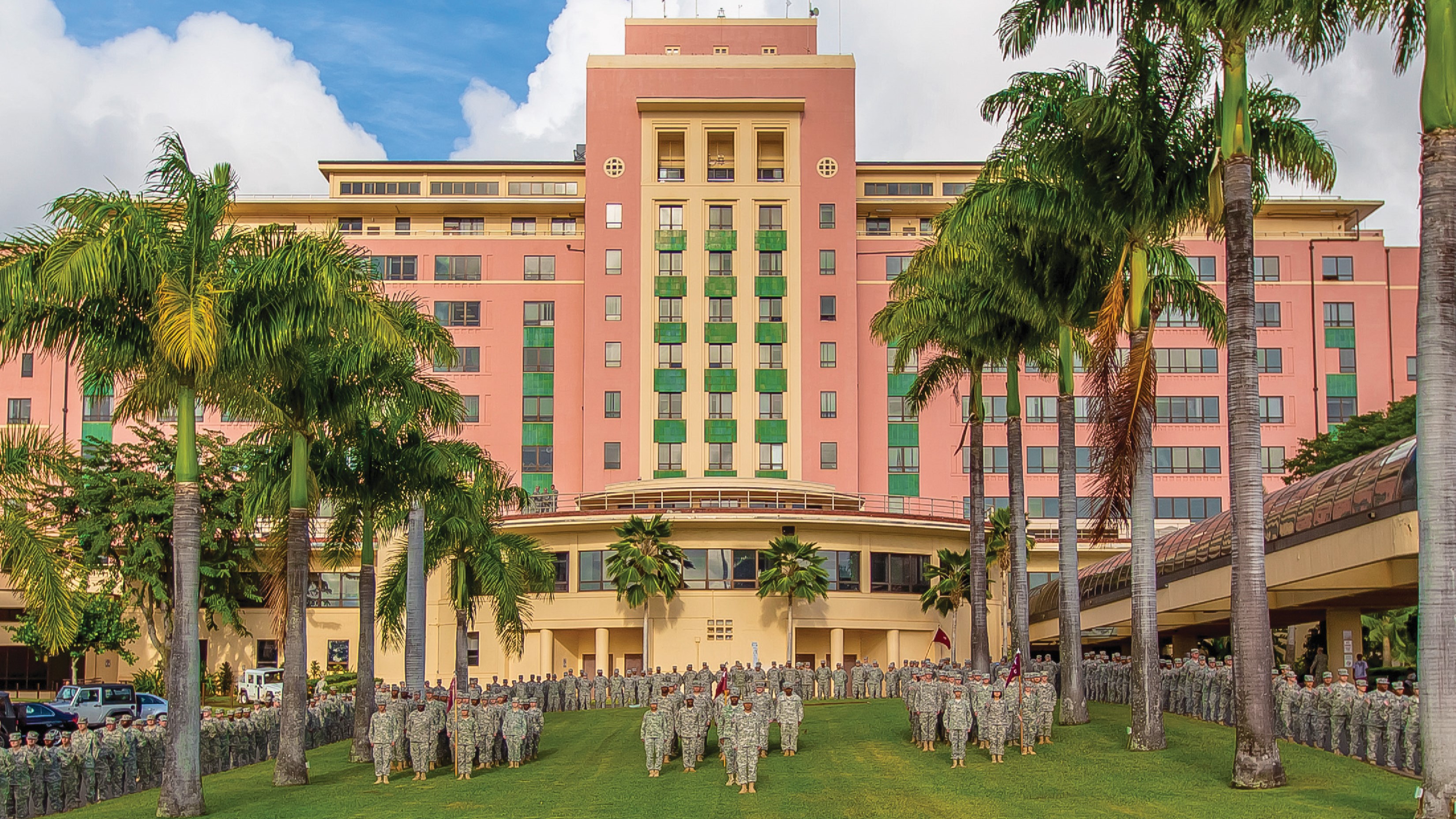 TAMC exterior with troops